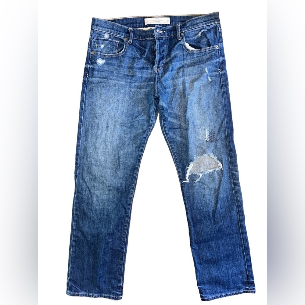 ABERCROMBIE & FITCH THE ANKLE STRAIGHT HIGH RISE DISTRESSED JEANS